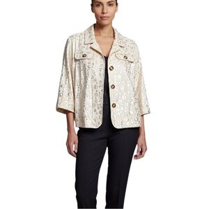 TANJAY Off White Metallic Wide Sleeve Blazer Jacket